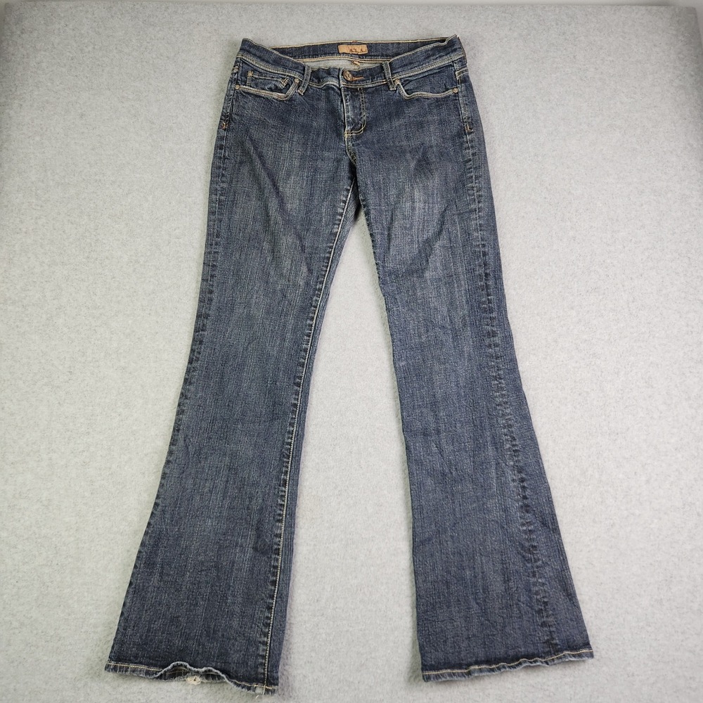 See Thru Soul Flare Jeans Women 29 Blue Low Rise Dark Wash Contrast Stitching